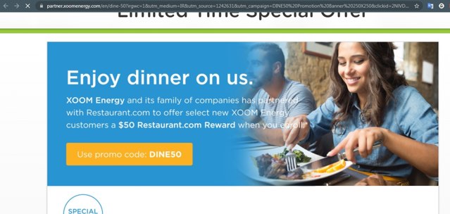 Xoom Energy checkout page showing Xoom Energy promo code box | Screenshot taken by SimplyCodes community member on Nov 15, 2021