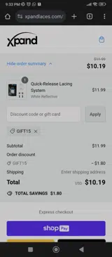 GIFT15 coupon verification screenshot