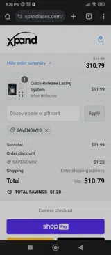 SAVENOW10 coupon verification screenshot