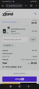 GIFT20 coupon verification screenshot