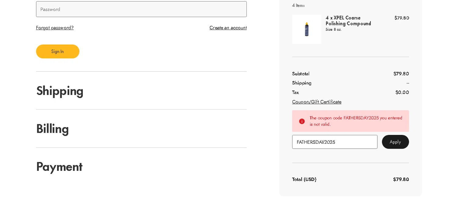 Xpel.com promo code screenshot showing code FATHERSDAY2025 applied at Xpel.com checkout page. Uploaded by SimplyCodes community member xHRxUltrax on Jun 30, 2025