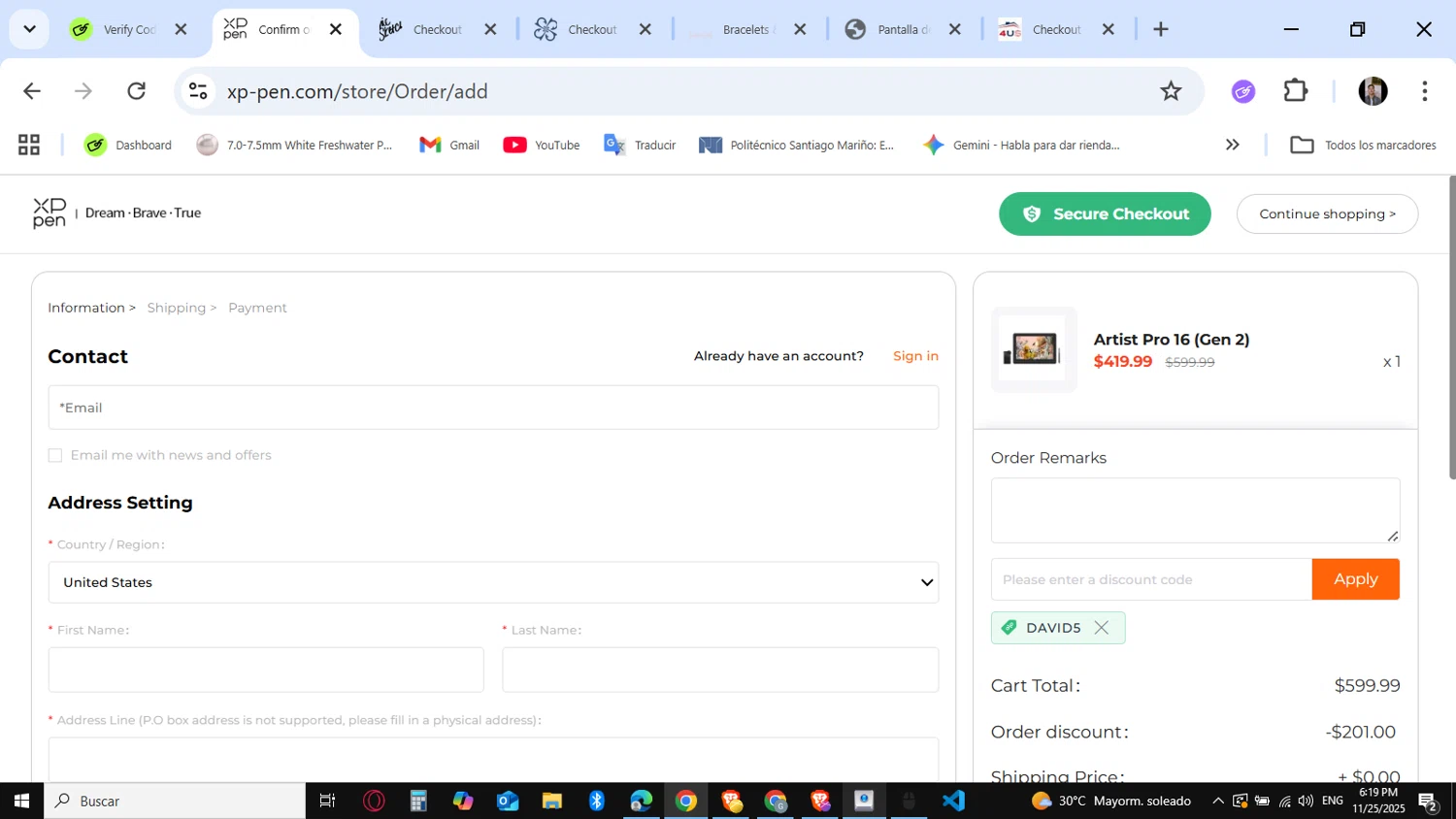 XPPen Store promo code screenshot showing code DAVID5 applied at XPPen Store checkout page. Uploaded by SimplyCodes community member KataldoMustafack on Nov 25, 2025