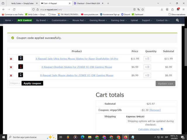 X-raypad checkout page showing X-raypad discount code box | Screenshot taken by SimplyCodes community member on Aug 3, 2025