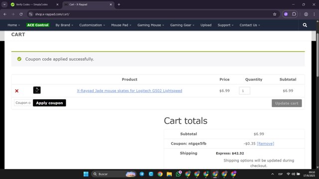 X-raypad checkout page showing X-raypad discount code box | Screenshot taken by SimplyCodes community member on Aug 17, 2025