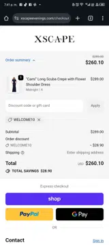 WELCOME10 coupon verification screenshot