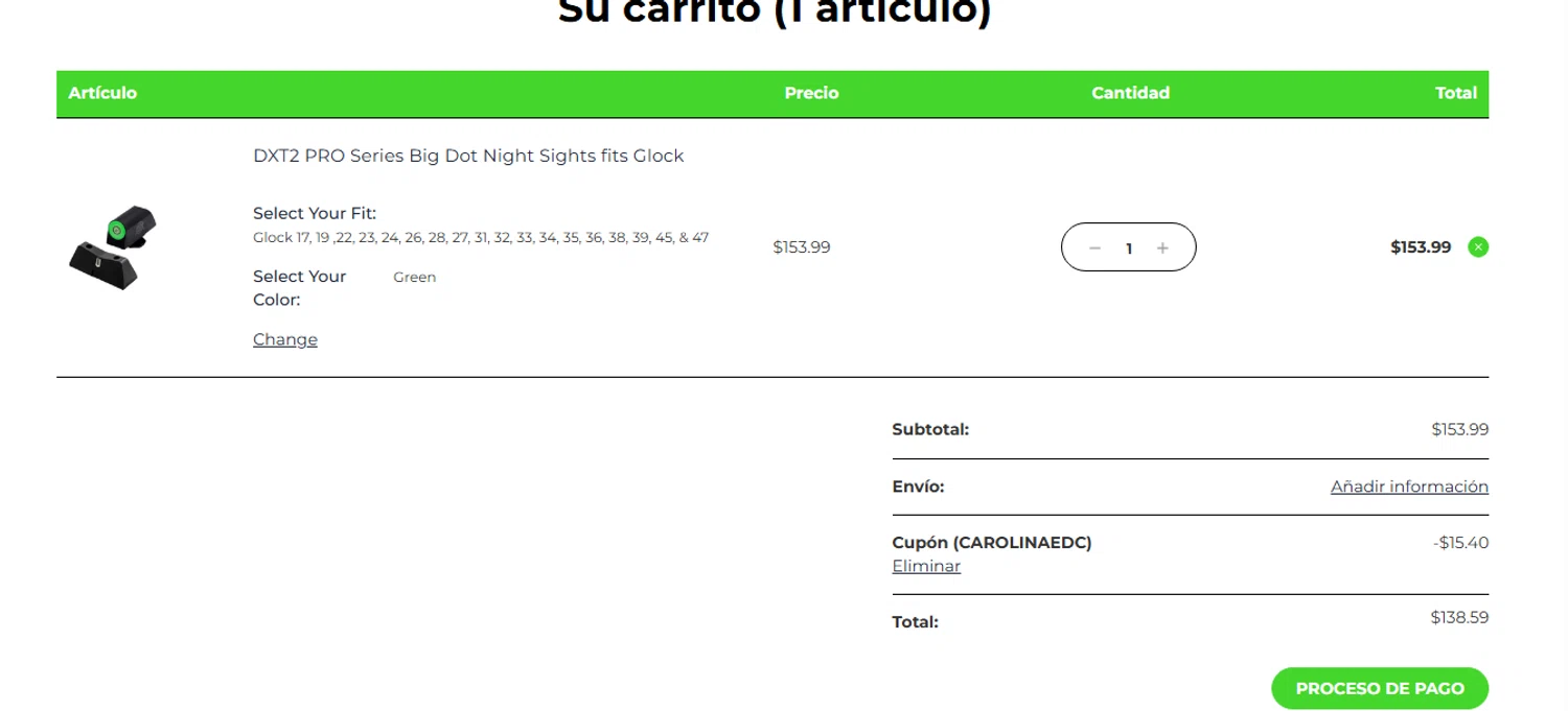 XS Sight Systems promo code screenshot showing code CAROLINAEDC applied at XS Sight Systems checkout page. Uploaded by SimplyCodes community member shark12 on Jul 9, 2025