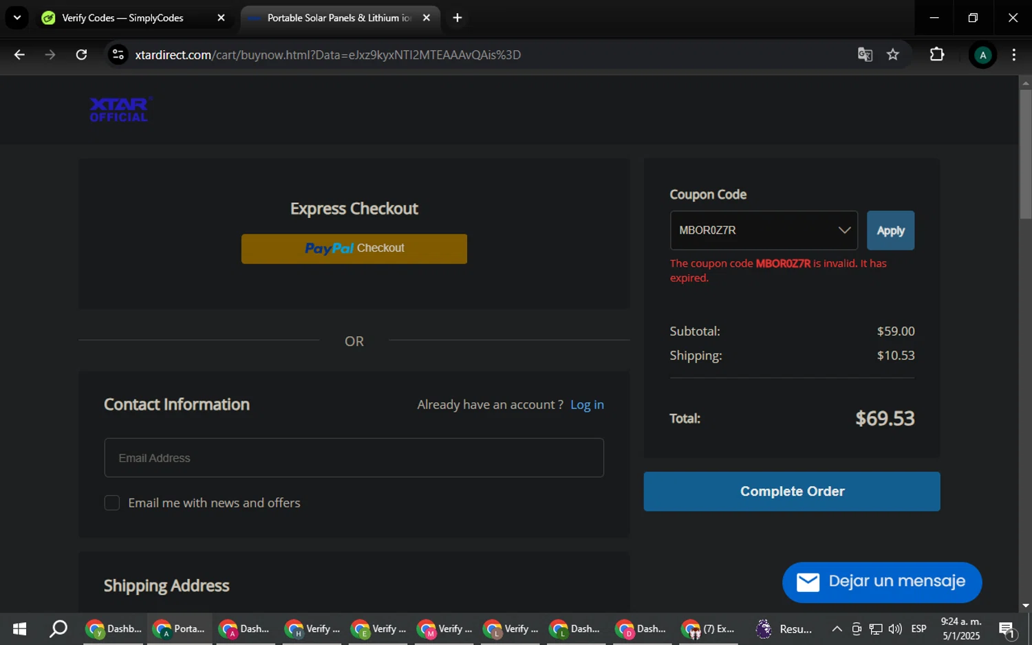 XTAR Technology promo code screenshot showing code MBOR0Z7R applied at XTAR Technology checkout page. Uploaded by SimplyCodes community member HAOJIN on Jan 5, 2025