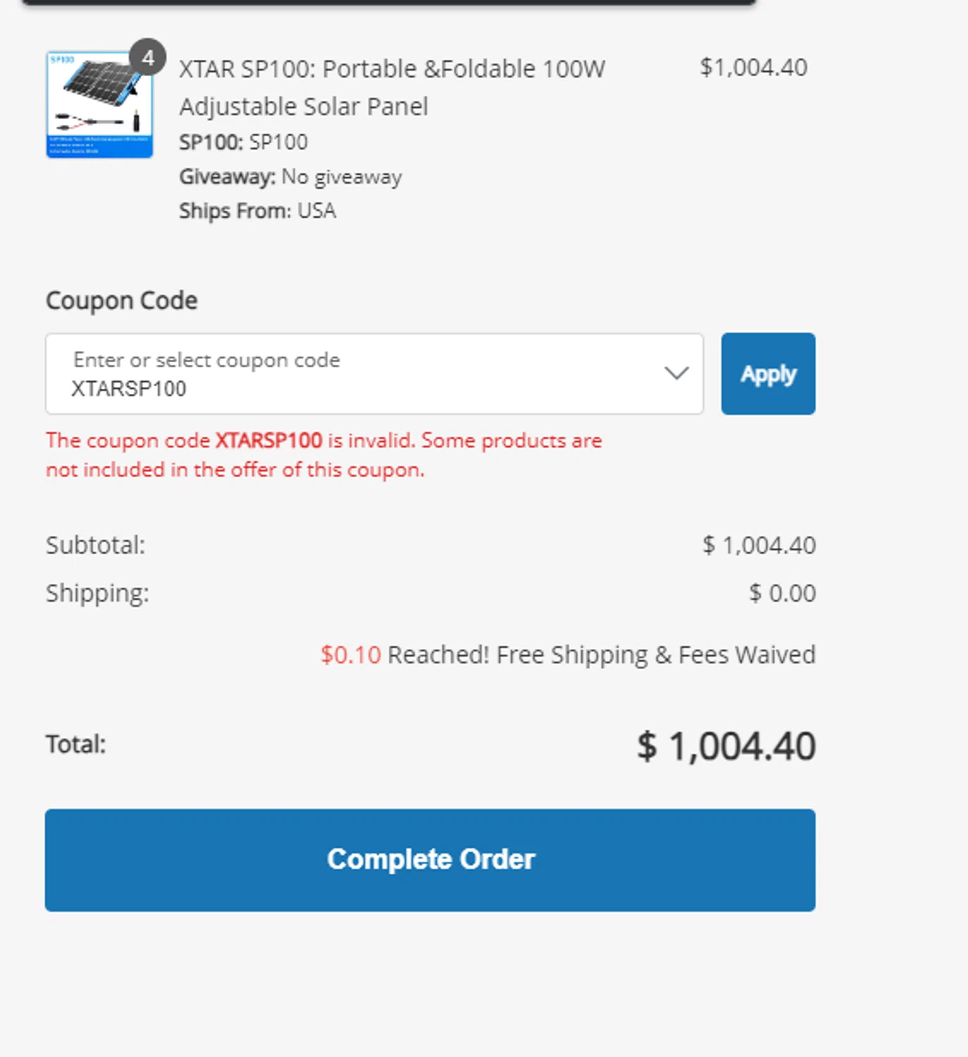 XTAR Technology promo code screenshot showing code XTARSP100 applied at XTAR Technology checkout page. Uploaded by SimplyCodes community member VictoriousSentinel2155 on Jul 26, 2025