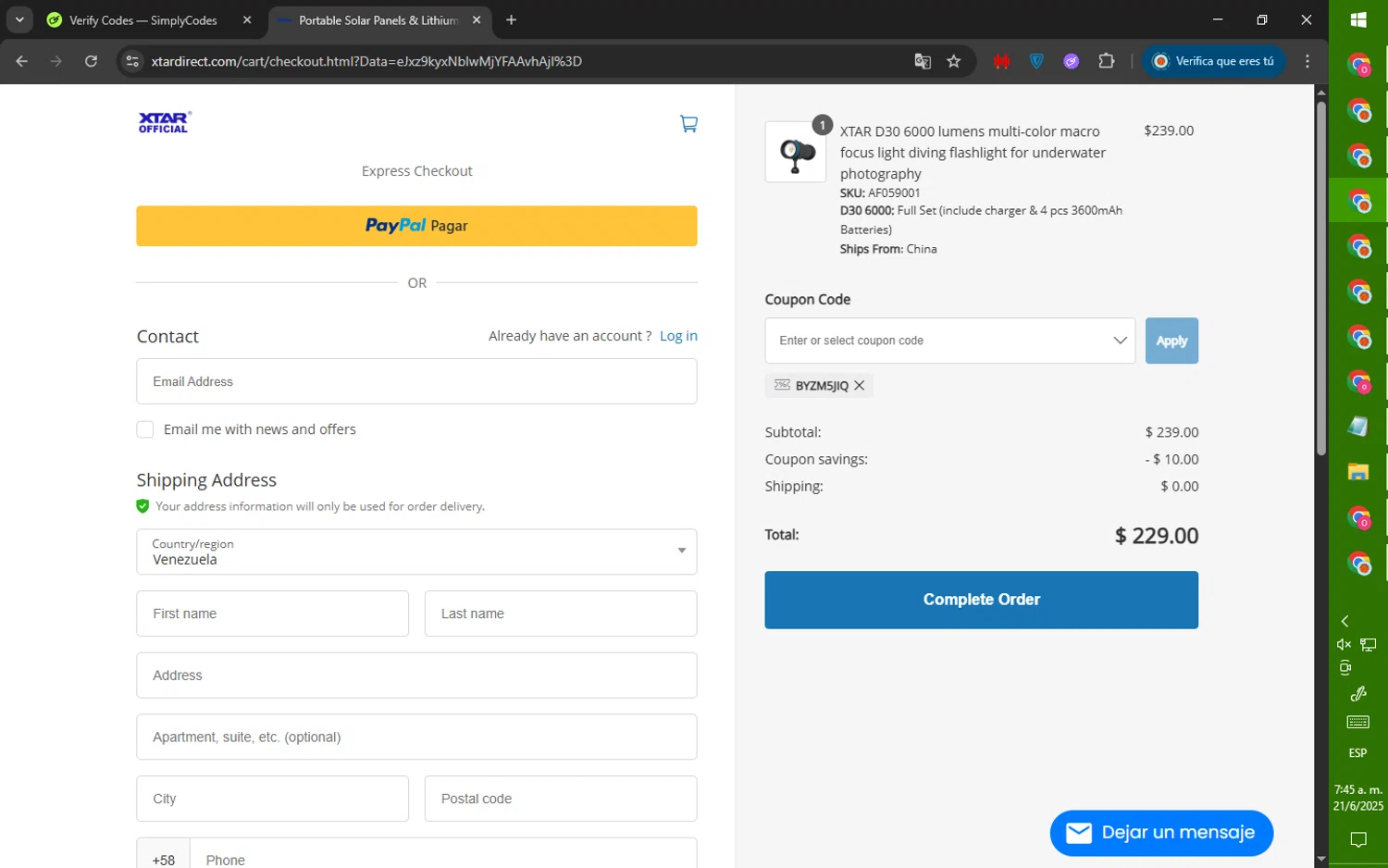 XTAR Technology checkout page showing XTAR Technology promo code box | Screenshot taken by SimplyCodes community member on Jun 21, 2025