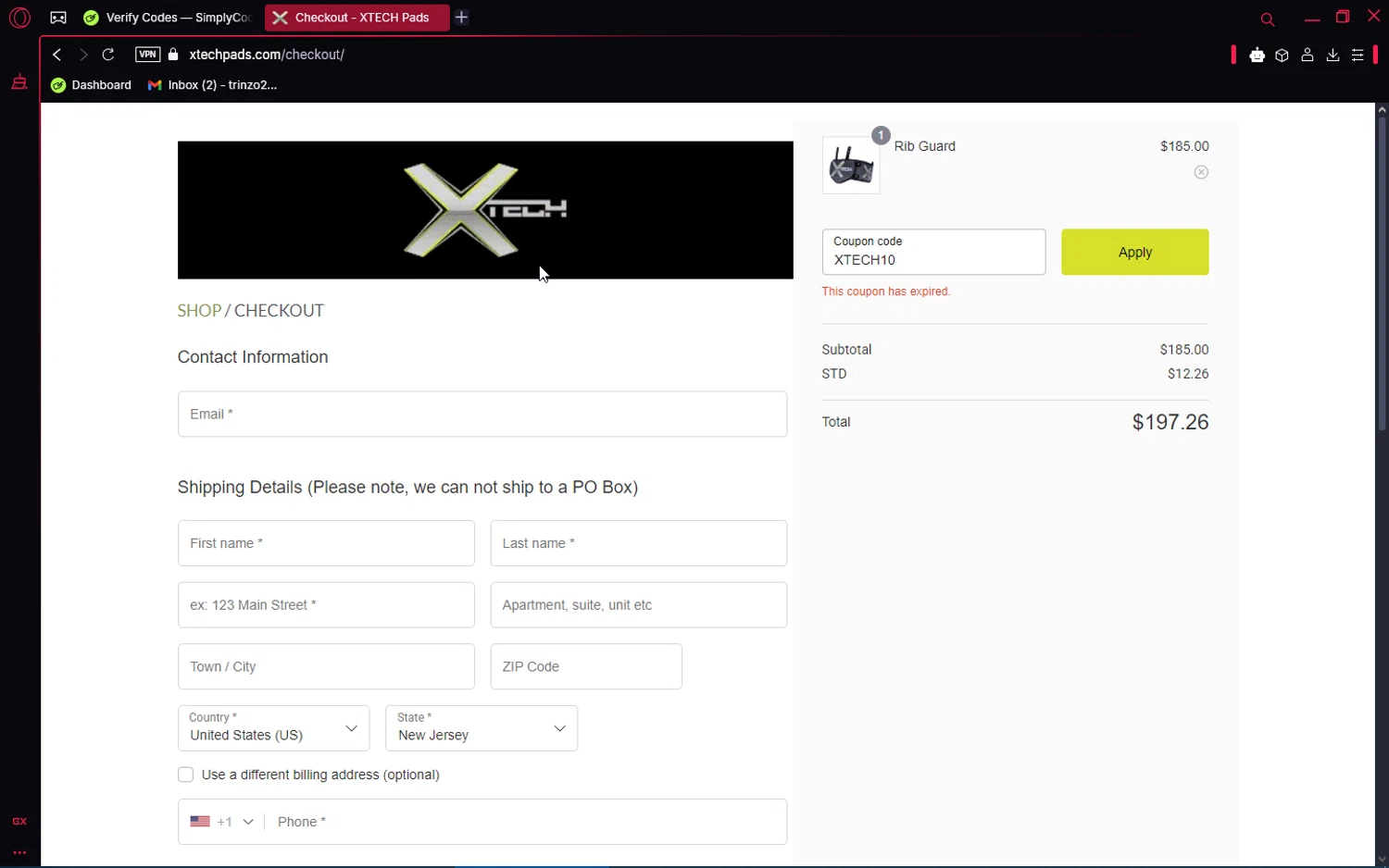 XTECH Pads coupon code screenshot showing code XTECH10 applied at XTECH Pads checkout page. Uploaded by SimplyCodes community member SaleRanger1 on Jan 31, 2025