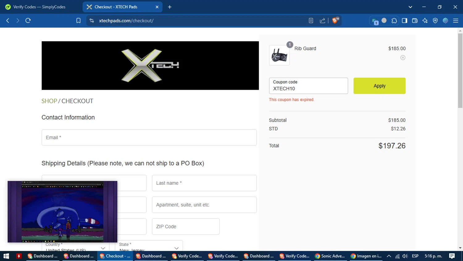 XTECH Pads coupon code screenshot showing code XTECH10 applied at XTECH Pads checkout page. Uploaded by SimplyCodes community member MagnificentVoyager2830 on Mar 1, 2025