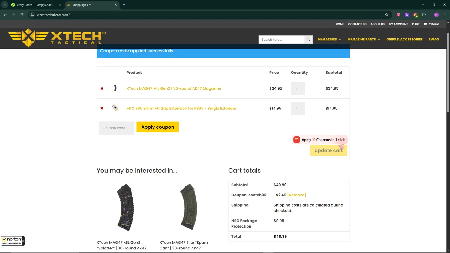 XTech Tactical coupon code screenshot showing code SOOTCH00 applied at XTech Tactical checkout page. Uploaded by SimplyCodes community member TokenChaser4876 on Jun 13, 2025