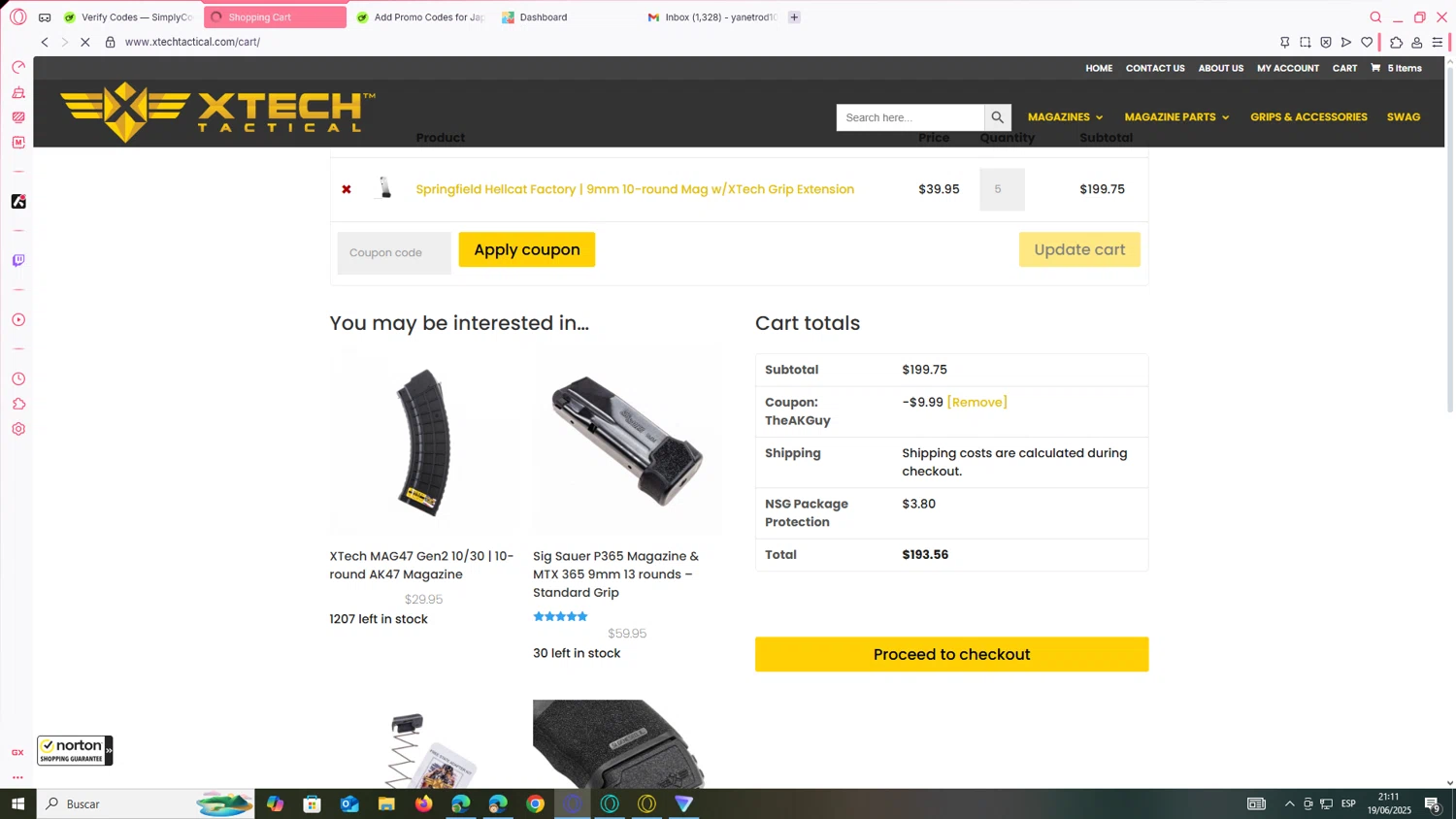 XTech Tactical coupon code screenshot showing code THEAKGUY applied at XTech Tactical checkout page. Uploaded by SimplyCodes community member yanetrod on Jun 20, 2025