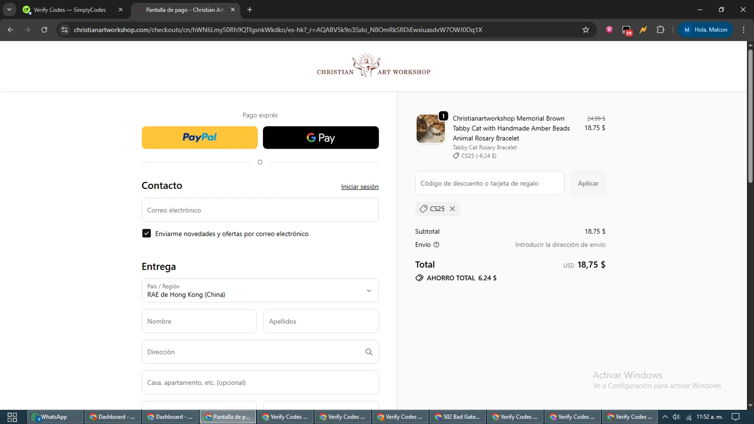 Christian Art Workshop discount code screenshot showing code CS25 applied at Christian Art Workshop checkout page. Uploaded by SimplyCodes community member EpicVoyager2820 on Dec 12, 2025
