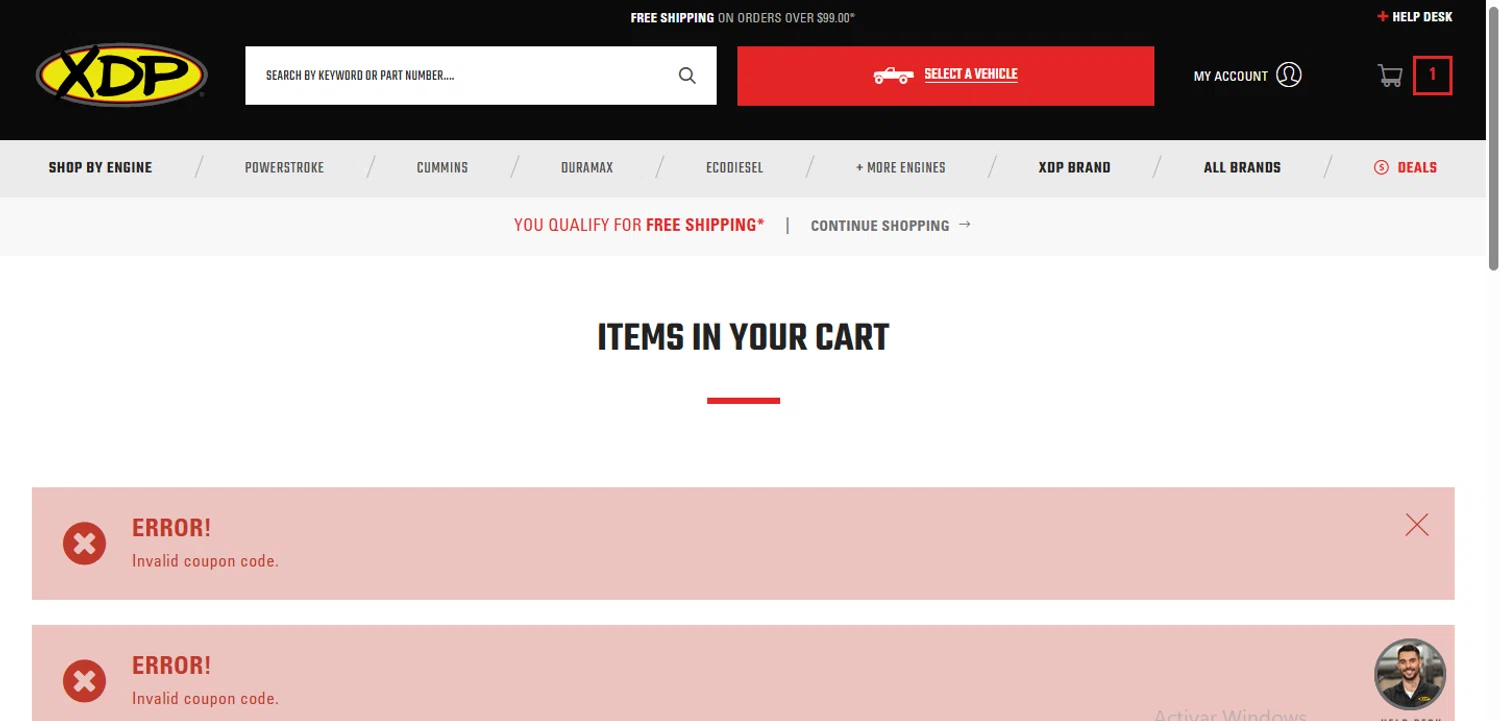 Xtreme Diesel Performance promo code screenshot showing code XDPMIL2024VQ3 applied at Xtreme Diesel Performance checkout page. Uploaded by SimplyCodes community member Robertico3 on Mar 21, 2025