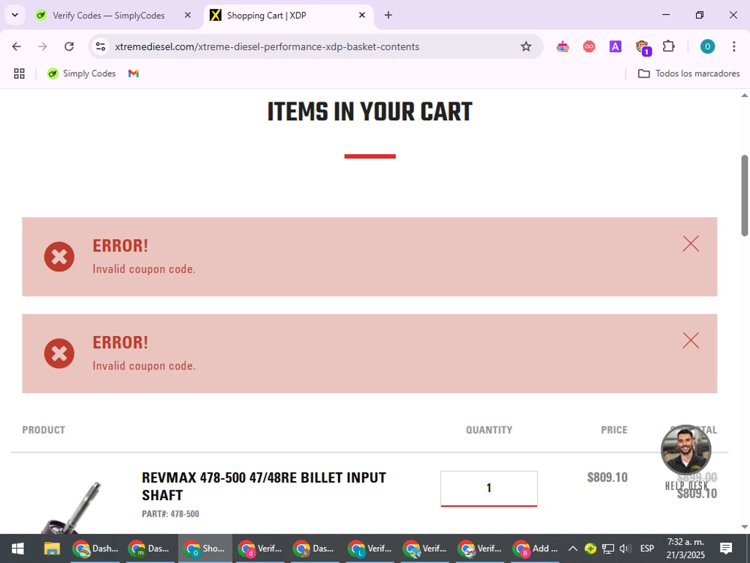 Xtreme Diesel Performance promo code screenshot showing code XDPMIL2024VQ3 applied at Xtreme Diesel Performance checkout page. Uploaded by SimplyCodes community member BudgetSeeker9524 on Mar 21, 2025
