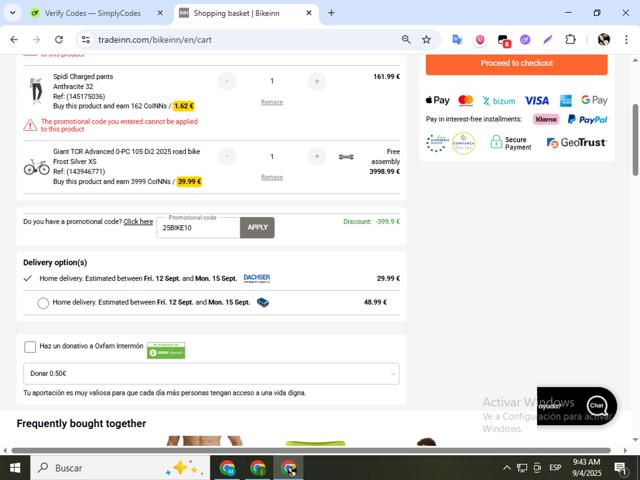 Xtremeinn checkout page showing Xtremeinn promo code box | Screenshot taken by SimplyCodes community member on Sep 4, 2025