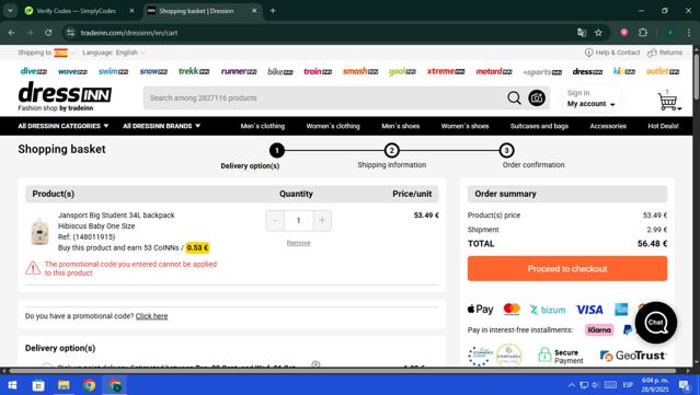 Xtremeinn checkout page showing Xtremeinn promo code box | Screenshot taken by SimplyCodes community member on Sep 28, 2025
