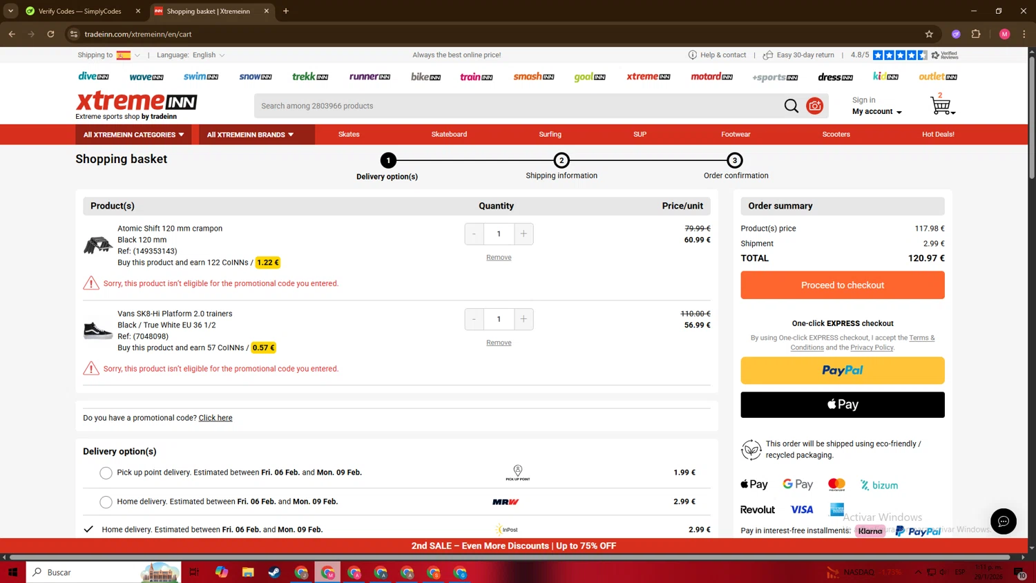 Xtremeinn checkout page showing Xtremeinn promo code box | Screenshot taken by SimplyCodes community member on Jan 29, 2026