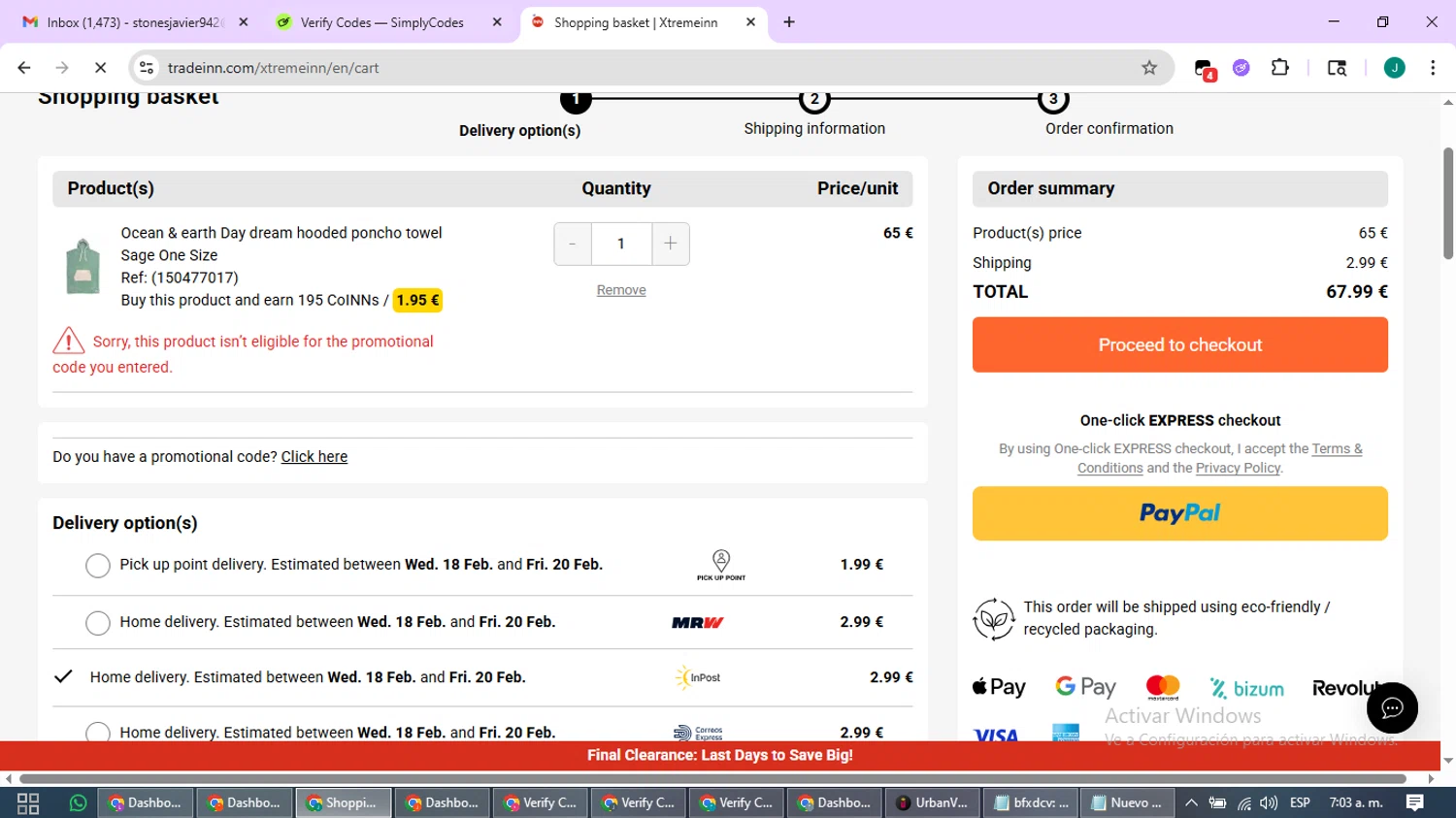 Xtremeinn checkout page showing Xtremeinn promo code box | Screenshot taken by SimplyCodes community member on Feb 9, 2026