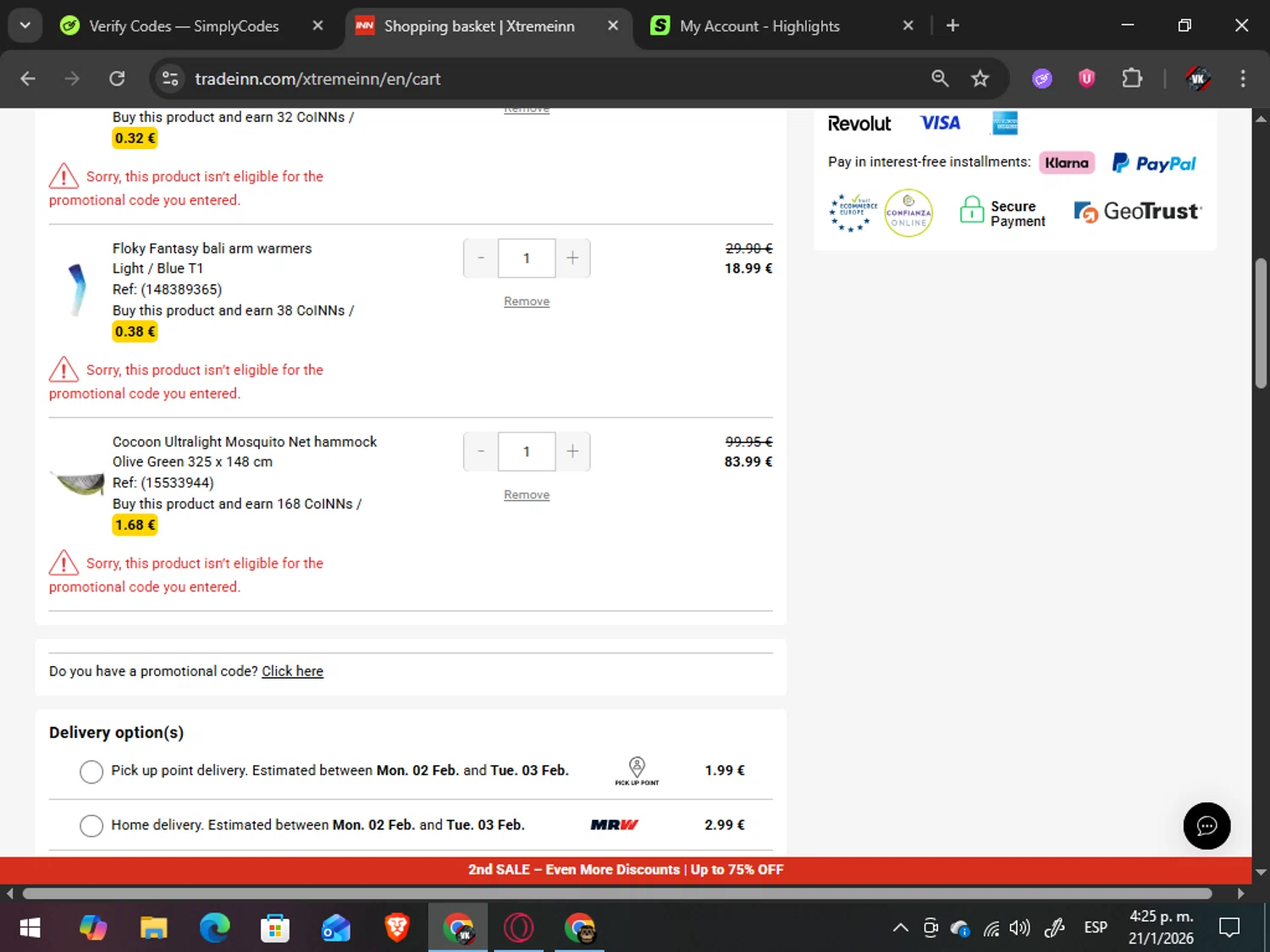 Xtremeinn promo code screenshot showing code WWAP10 applied at Xtremeinn checkout page. Uploaded by SimplyCodes community member TreasureAdmiral6867 on Jan 21, 2026