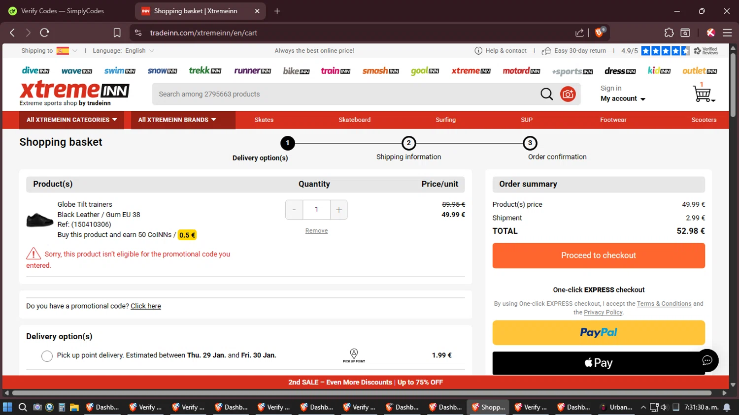 Xtremeinn promo code screenshot showing code 10BK26 applied at Xtremeinn checkout page. Uploaded by SimplyCodes community member Amidamaru on Jan 28, 2026