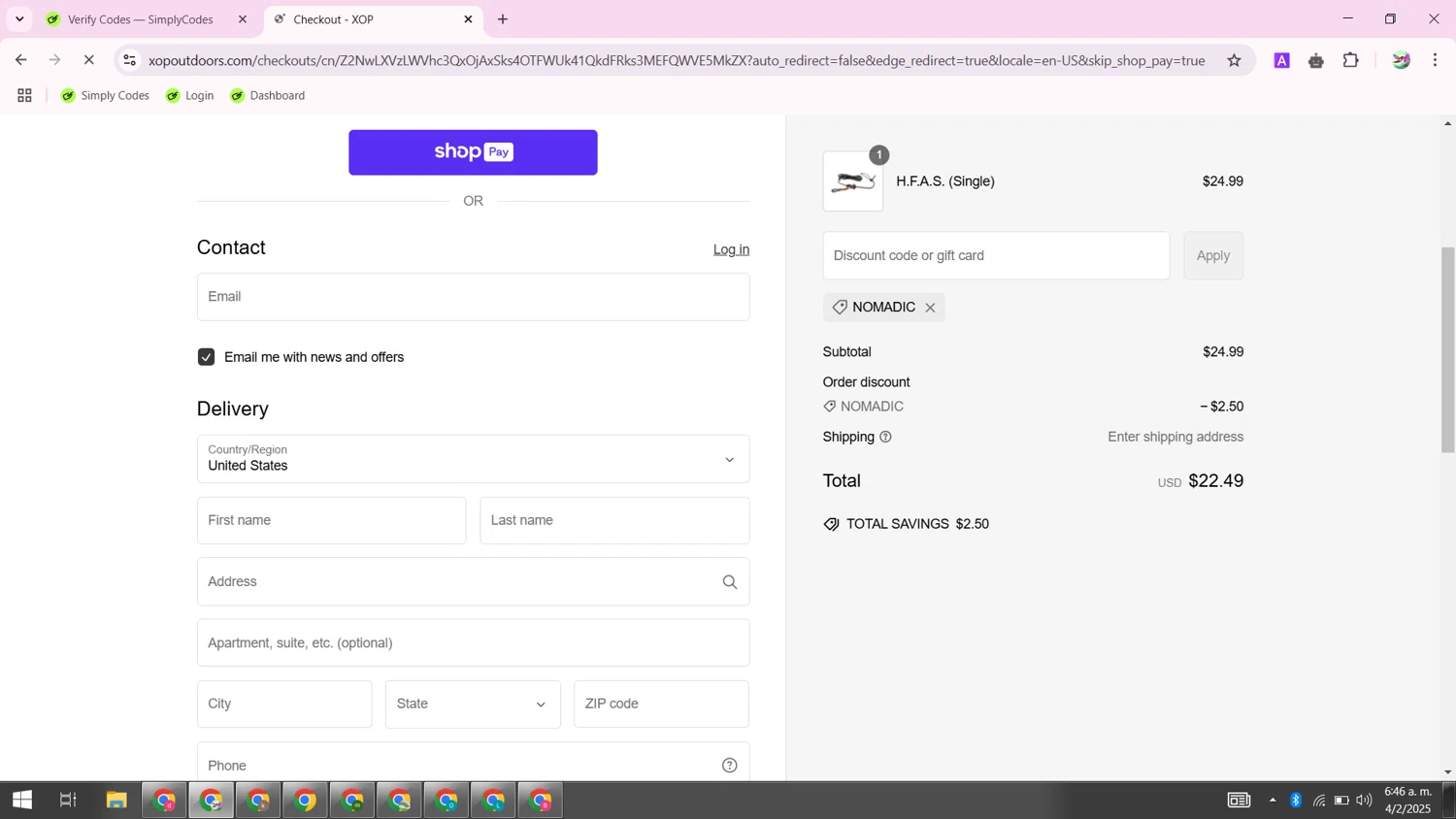 Xtreme Outdoor Products checkout page showing Xtreme Outdoor Products promo code box | Screenshot taken by SimplyCodes community member on Feb 4, 2025