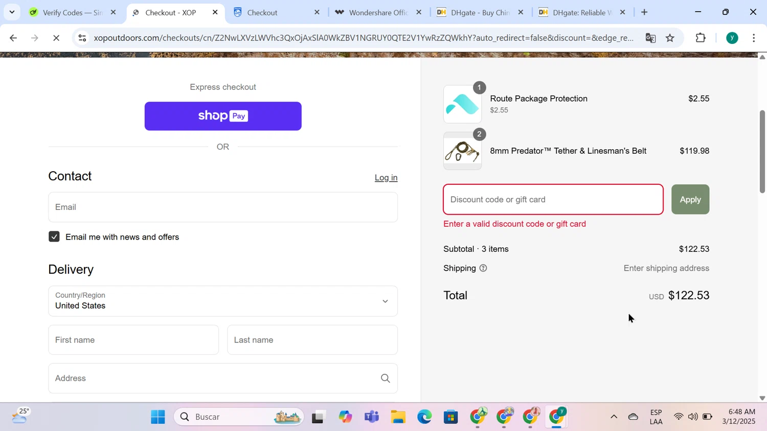 Xtreme Outdoor Products promo code screenshot showing code THERISE applied at Xtreme Outdoor Products checkout page. Uploaded by SimplyCodes community member yenismendez on Mar 12, 2025