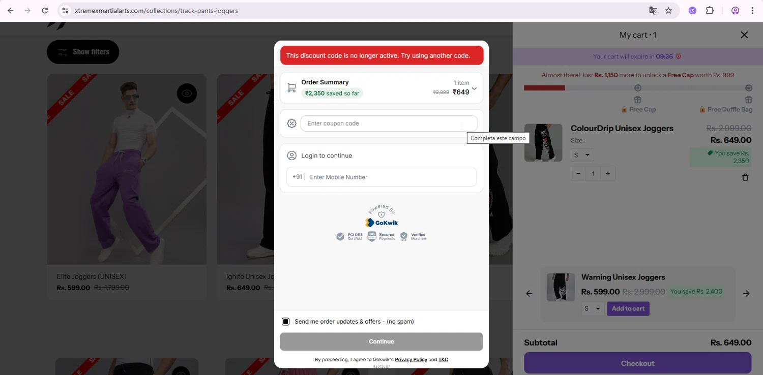 XtremeX coupon code screenshot showing code DEVANSHIX applied at XtremeX checkout page. Uploaded by SimplyCodes community member anderquerales on Oct 13, 2025