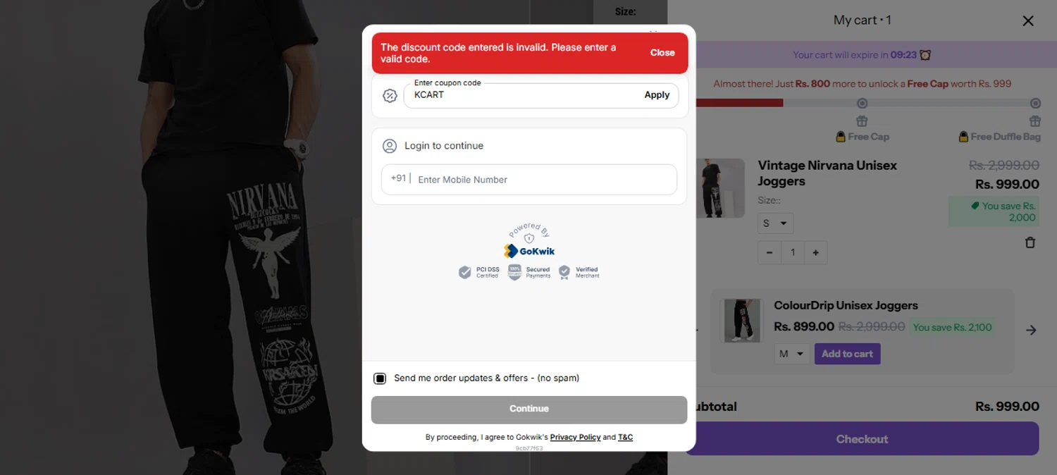 XtremeX coupon code screenshot showing code KCART applied at XtremeX checkout page. Uploaded by SimplyCodes community member Myrulesmagazine23 on Dec 18, 2025