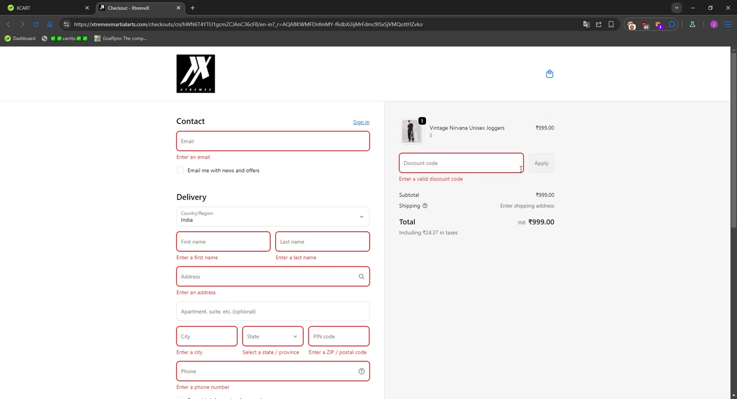 XtremeX coupon code screenshot showing code KCART applied at XtremeX checkout page. Uploaded by SimplyCodes community member WonderMaverick6123 on Dec 15, 2025