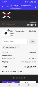 GIVEINFINITY55 coupon verification screenshot