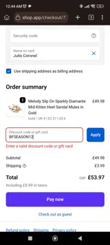 BFSEASON12 coupon verification screenshot