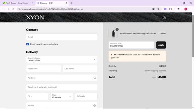 XYON Health checkout page showing XYON Health promo code box | Screenshot taken by SimplyCodes community member on Sep 11, 2025