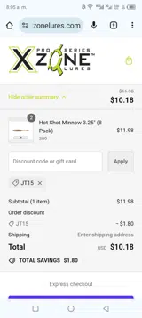 X Zone Lures coupon verification screenshot
