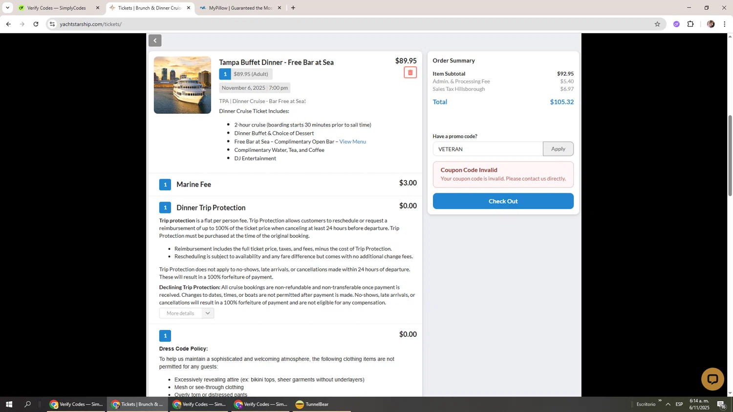 Yacht StarShip promo code screenshot showing code VETERAN applied at Yacht StarShip checkout page. Uploaded by SimplyCodes community member Levi_Ackerman on Nov 6, 2025