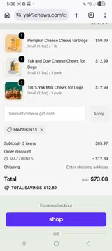 Mazzikin15 coupon verification screenshot
