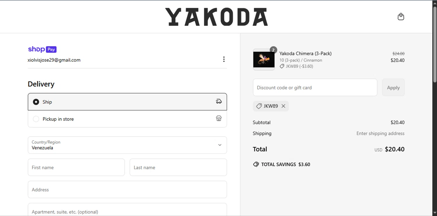 Yakoda promo code screenshot showing code JKW89 applied at Yakoda checkout page. Uploaded by SimplyCodes community member Xiooh292929 on May 21, 2025