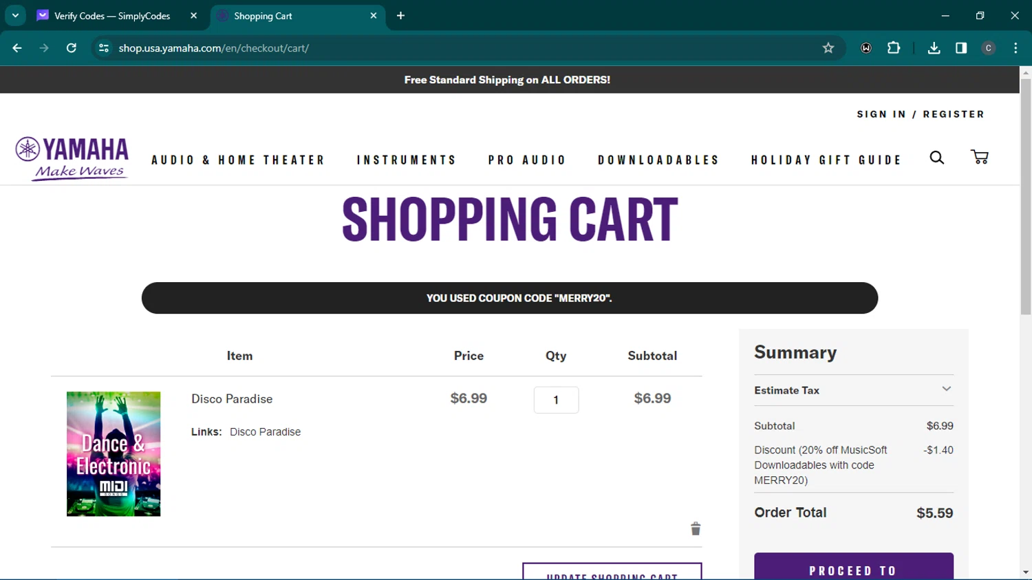 Yamaha checkout page showing Yamaha promo code box | Screenshot taken by SimplyCodes community member on Dec 19, 2023