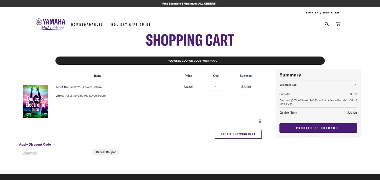 Yamaha checkout page showing Yamaha promo code box | Screenshot taken by SimplyCodes community member on Dec 7, 2023