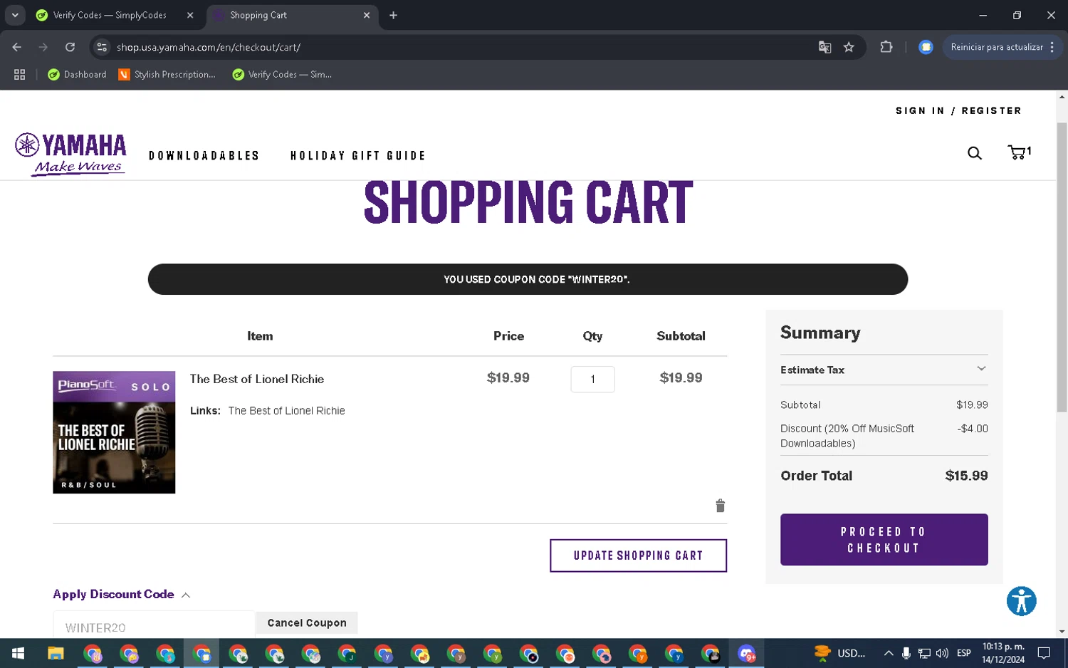 Yamaha checkout page showing Yamaha promo code box | Screenshot taken by SimplyCodes community member on Dec 15, 2024