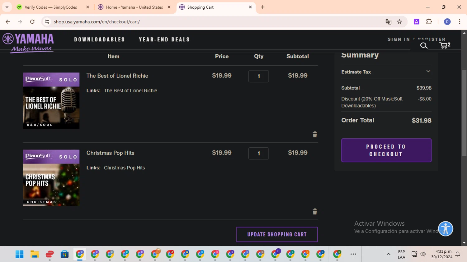 Yamaha checkout page showing Yamaha promo code box | Screenshot taken by SimplyCodes community member on Dec 30, 2024