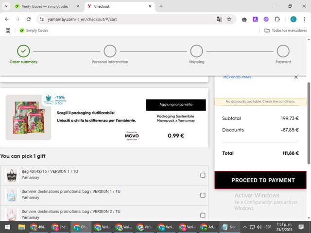 Yamamay checkout page showing Yamamay discount code box | Screenshot taken by SimplyCodes community member on May 25, 2025