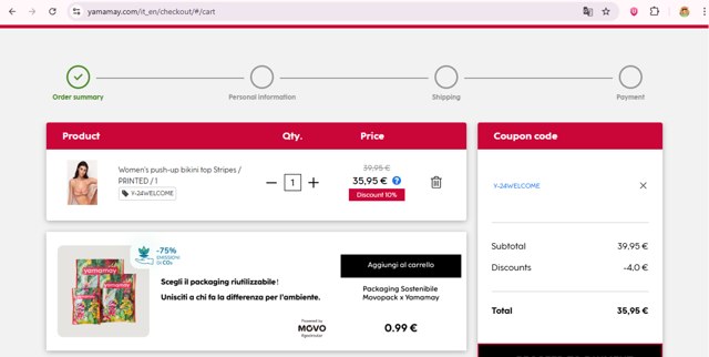 Yamamay checkout page showing Yamamay discount code box | Screenshot taken by SimplyCodes community member on Jul 23, 2025