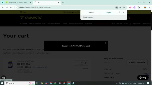 Yamamoto Nutrition checkout page showing Yamamoto Nutrition promo code box | Screenshot taken by SimplyCodes community member on Jun 11, 2025