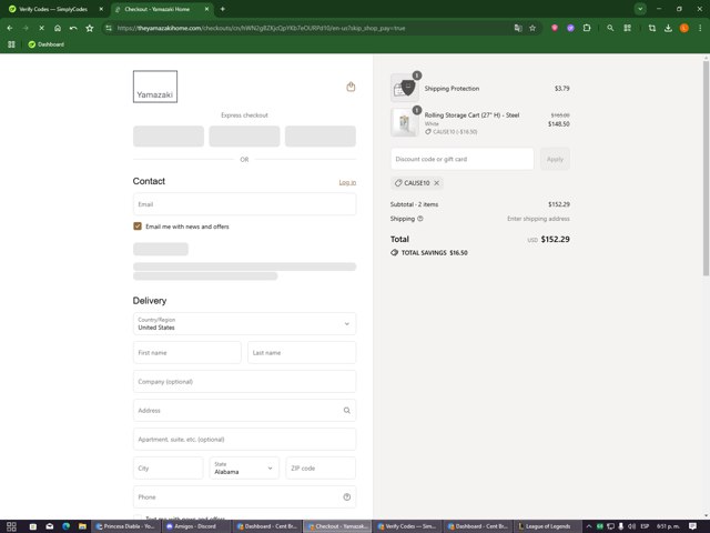 Yamazaki Home checkout page showing Yamazaki Home promo code box | Screenshot taken by SimplyCodes community member on Sep 6, 2025