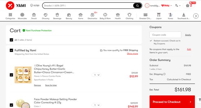 Yami checkout page showing Yami promo code box | Screenshot taken by SimplyCodes community member on Sep 14, 2025