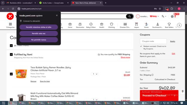Yami checkout page showing Yami promo code box | Screenshot taken by SimplyCodes community member on Sep 15, 2025