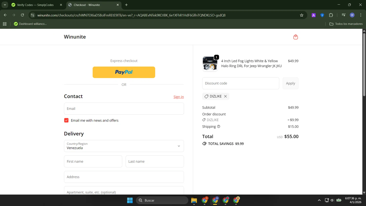 Yami Shoes checkout page showing Yami Shoes discount code box | Screenshot taken by SimplyCodes community member on Jan 4, 2026