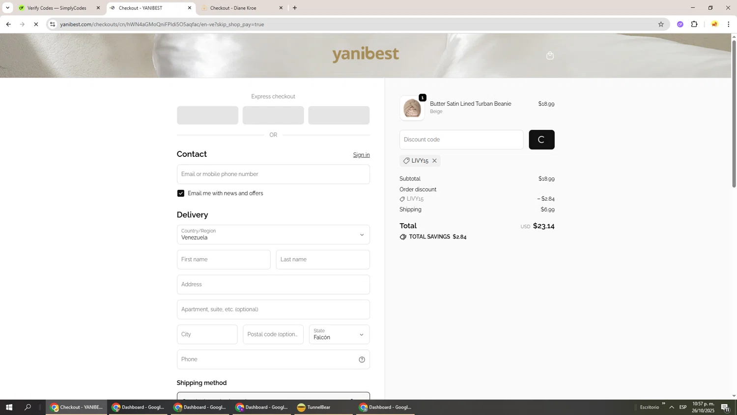 Yanibest discount code screenshot showing code livy15 applied at Yanibest checkout page. Uploaded by SimplyCodes community member Richard251 on Oct 27, 2025